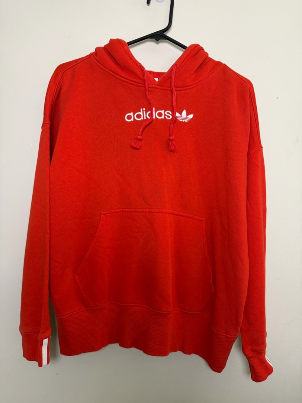 Adidas Originals Red Trefoil Hoodie Women XS Oversized Pullover Sweatshirt
